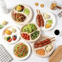 Assiette alimentaire jetable à 3 compartiments en amidon de maïs, biodégradable et respectueuse de l'environnement