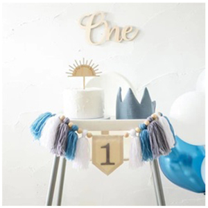 Chapeau d'<span class=keywords><strong>anniversaire</strong></span> en gros, bannière, garniture de gâteau, ensembles de couronnes, chaise haute pour bébé, macramé, décorations de fête d'<span class=keywords><strong>anniversaire</strong></span> - Product Image 6