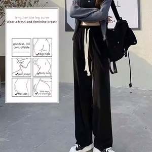 Pantalones Largos de Punto Acanalado con Cordón Ajustable para Mujer, Cintura Alta Elástica, Pierna Ancha, Verano - Product Image 5