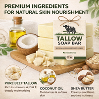 Savon Solide au Suif de Bœuf Marque Blanche, Savon Naturel Non Parfumé à Base de Bœuf Nourri à l'Herbe pour Peaux Sensibles, Formule Nettoyante Visage & Corps