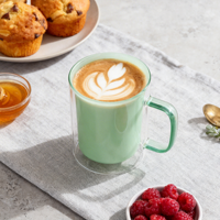 Mug en verre borosilicate à double paroi Sunyo 350 ml, résistant à la chaleur, couleur personnalisable, compatible lave-vaisselle et micro-ondes, fait main