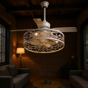 Ventilateur de plafond vintage blanc 18 pouces avec moteur DC, 6 vitesses, télécommande, style industriel pour salon, montage encastré - Product Image 2