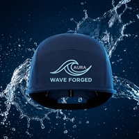 Casquette Snapback 7 Panneaux à Visière Plate, Motif Vague Océanique 3D en Relief, AURA WAVE FORGED, pour Surf en Extérieur, Réglable, Résistante à l'Eau, Séchage Rapide, Bleu Marine