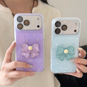 Coque de téléphone portable IMD colorée avec nœud floral pour iPhone 17 16 15 Pro Max, 2-en-1, avec protection d'objectif photo à pois et dos papillon - Product Image 3