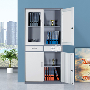 Mobilier de bureau en acier durable, meuble de rangement en métal design moderne avec portes en verre - Product Image 4