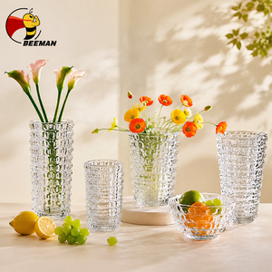Vaso <span class=keywords><strong>per</strong></span> Fiori in Vetro Trasparente Texturizzato Moderno Beeman, Vaso Decorativo <span class=keywords><strong>per</strong></span> Arredamento Casa, Centrotavola Matrimonio, Vendita all'Ingrosso OEM ODM - Product Image 1