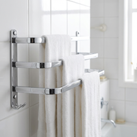 Porte-serviettes mural à trois niveaux en acier inoxydable SUS304 chromé avec crochets, résistant à la rouille, durable, OEM ODM, toutes finitions disponibles
