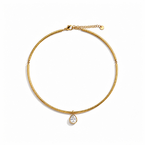 Collar <span class=keywords><strong>Gargantilla</strong></span> de Acero Inoxidable Chapado <span class=keywords><strong>en</strong></span> <span class=keywords><strong>Oro</strong></span> PVD Nimai con Colgante Redondo de Lágrima y Circonita Cúbica para Mujer - Product Image 6