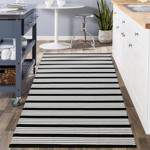 Tapis de porte superposés en coton pour intérieur et extérieur, tapis rayé noir et blanc - Product Image 4