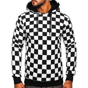 Sudadera con Capucha a Cuadros Negra y Blanca Premium, Sudadera Informal con Cordón de Contraste, Forro Polar, Ropa Urbana de Moda, Logotipo Personalizado - Product Image 1