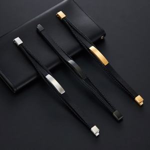 Custom Non Tarnish <b>Men</b> Bracelet Luxury 14k 18k Gold Plated 316l Stainless Steel Multi-layer Leather Braided Bracelet for <b>Men</b> - Product Image 1