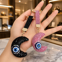 Porte-clés Bling Bleu Œil Porte-Bonheur et Lune, Fait Main en Argile, Breloque Entièrement Sertie de Diamants, pour Clés de Voiture et Décoration de Sac, pour Femmes, Vente en Gros