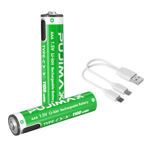 PUJIMAX Logo özel tip-c şarj edilebilir lityum iyon batarya paket <span class=keywords><strong>2</strong></span> adet 1.5V boyutu AAA üçlü bir piller ile USB şarj kablosu - Product Image 1