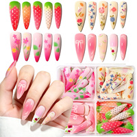 Faux ongles à presser longs, motif floral dégradé rose et blanc, imprimé fraise, style Armor Ins, pour nail art