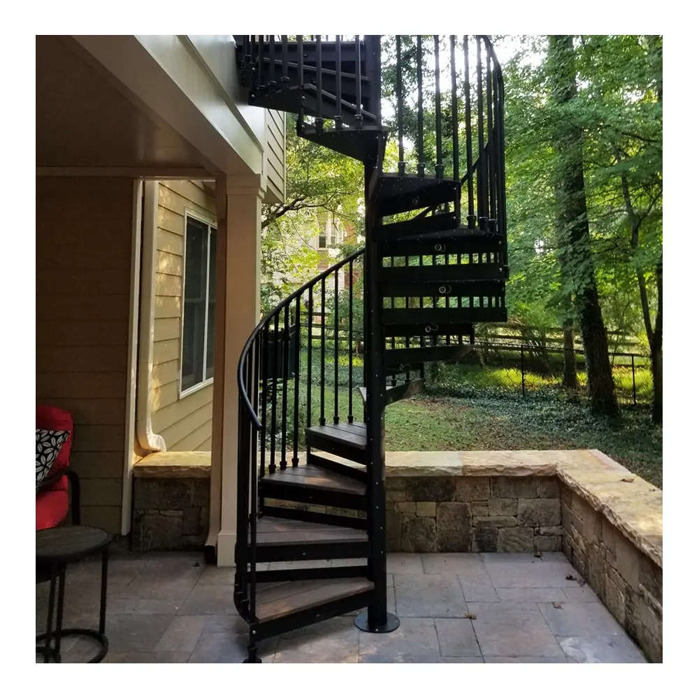 Home Staircase Carbon Steel Anti Rust Curved Staircase Villa Outdoor Open Air Garden Spiral Staircase Anti Slip Stair Treads