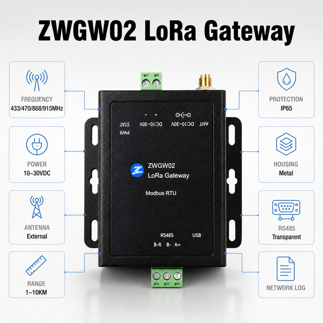 LoRa RF Module Modbus RTU Modbus TCP MQTT Gateway 433/868/915MHz Industrial Wireless RS485 for PLC SCADA System