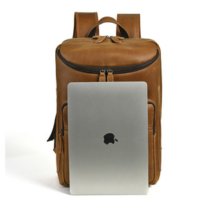 Crazy Horse Leather Men's <b>Backpack</b> Large Capacity 36-55L Casual Travel Business <b>Backpack</b> Solid Color Dark <b>Brown</b> Light <b>Brown</b> - Product Image 2