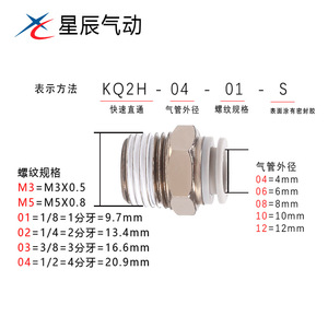 ข้อต่อท่อลมแบบเกลียวนอกขนาดเล็ก Xingchen รุ่น KJH04-M5/KJH04-M3 อะไหล่ระบบนิวเมติก ทนแรงดันสูง - Product Image 3