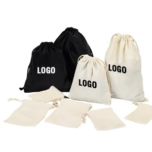 Bolsa de lona para joias, bolsa de lona em algodão para joias com cordão para presente, bolsa de mão personalizada com impressão de logotipo