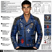 Chaqueta de Motociclista de Piel de Oveja con Tachuelas OEM para Hombre, Chaqueta de Cuero Genuino con Apliques de Piel y Parches Bordados Estilo Punk Rock