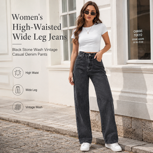 High Waisted Skinny Wide Leg Denim <b>Jeans</b> Solid Color Full Length for Wash Cotton Women's Casual Pants Autumn Style - Product Image 2
