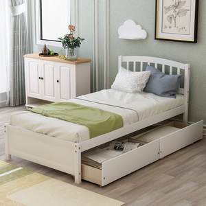 Literas de madera simples modernas, camas de madera, cama blanca de alta calidad para niños con 2 cajones, armario de almacenamiento - Product Image 6