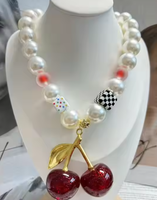 Nouveau collier à pendentif en forme de grosse cerise rouge, perle, fraise, ananas, limon, collier de fruits adorable pour femmes, cadeau de bijoux