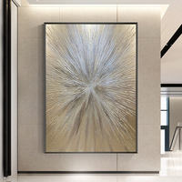 Peinture à l'huile abstraite moderne texturée épaisse, 100 % peinte à la main, lignes argentées et dorées, sur toile
