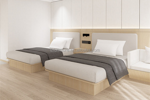 Modern Commercial 3 Star Hotel Bedroom Furniture Twin Room Set Two <b>Single</b> Beds Wooden Platform Frame With Upholstered <b>Headboard</b> - Product Image 3