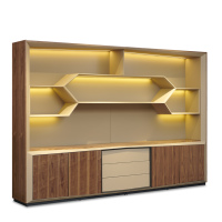 Estantería de Oficina de Lujo Ligero, Forma Hexagonal, Estantes Abiertos, Detalles en Cuero de Microfibra, Almacenamiento de Documentos, Mueble de Oficina
