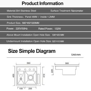 Évier de cuisine intelligent KAHNOS à cuve unique en acier inoxydable 304, noir nano ultrasonique, avec tablier dissimulé et robinet carré, garantie 2 ans - Product Image 2