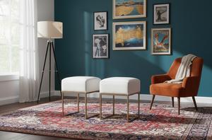 Tabourets et repose-pieds modernes en acier durable, mobilier avec assise rembourrée en lin pour salon, chambre, salle de séjour, hôtel, école - Product Image 3