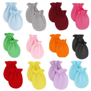 ถุงมือผ้าฝ้ายเนื้อนุ่มสำหรับเด็กทารกในฤดูหนาวถุงมือสีทึบสำหรับทารกแรกเกิด - Product Image 1