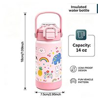 Bouteille d'eau isotherme pour enfants avec paille et poignée de transport, en acier inoxydable 304, motif dessin animé, gourde sous vide pour l'école, les voyages et les activités de plein air
