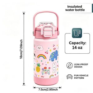 Borraccia Termica per Bambini con Cannuccia e Manico, in Acciaio Inossidabile 304, Stampa Cartoon, Thermos per Scuola, Viaggi e Attività all'Aperto - Product Image 3