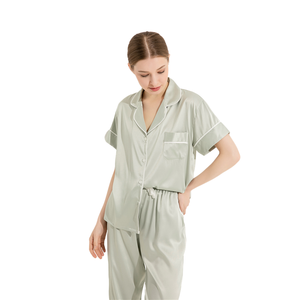 FUNG 6028 Fabrik-Großhandel Personalisierter Satin-Pyjama für Damen, 2-teilig, Kurzarm-Oberteil, lange Hose, einfarbige Schlafanzüge - Product Image 3