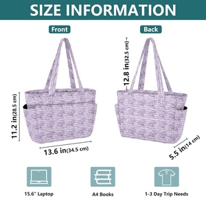 Sacs à bandoulière matelassés en polyester pour femmes, motif fleur violette, sacs fourre-tout grande capacité, sacs à main Palaka personnalisés pour femmes - Product Image 3