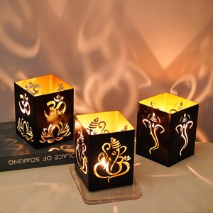 Portavelas de hierro con diseño de loto OM para Diwali, decoración para mesa de Pooja hindú, linterna - Product Image 6