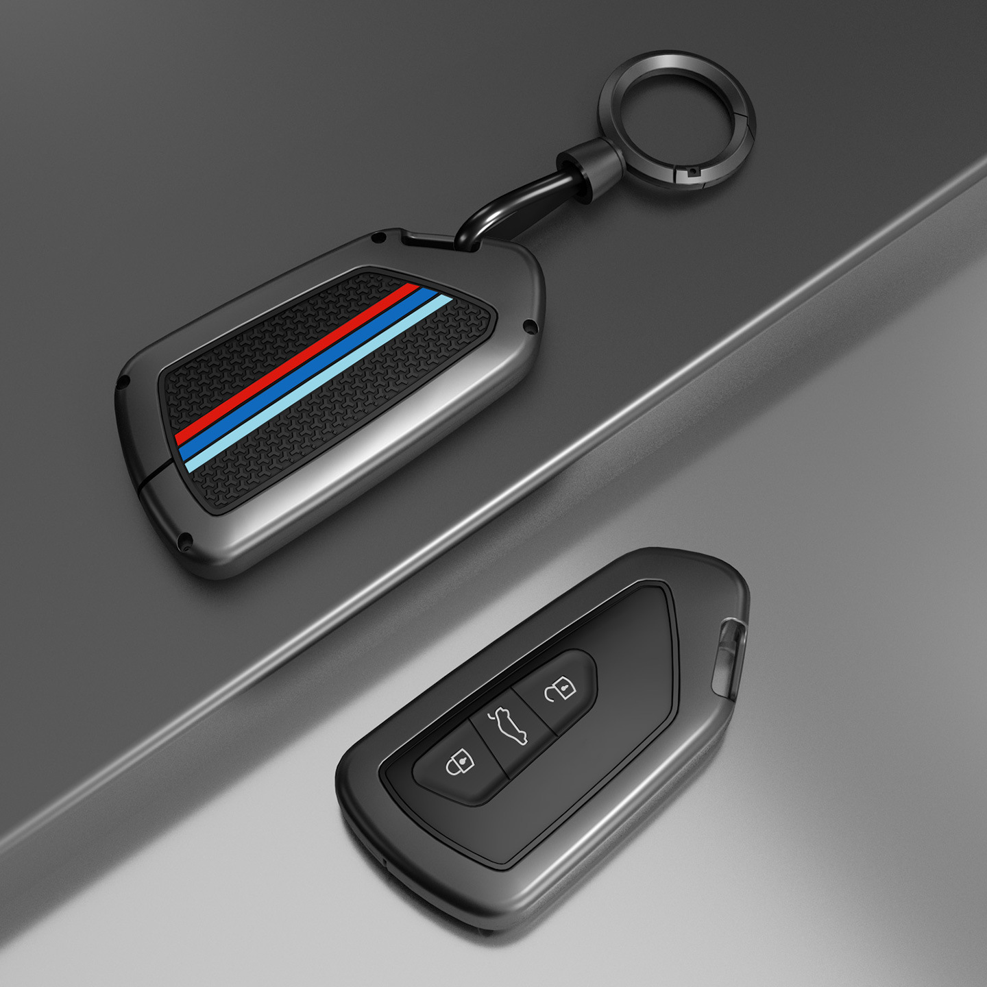 3 buttons-three colors + ring buckle