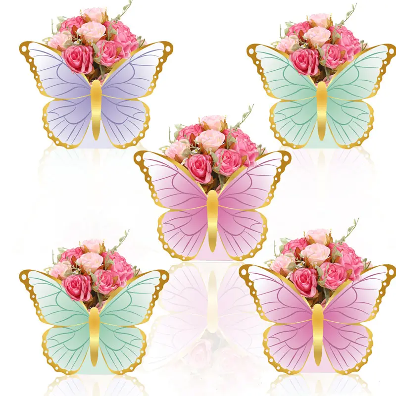 Vente en gros Boîte vide en forme de papillon pour fleur Boîte cadeau de luxe pour décoration florale de mariage