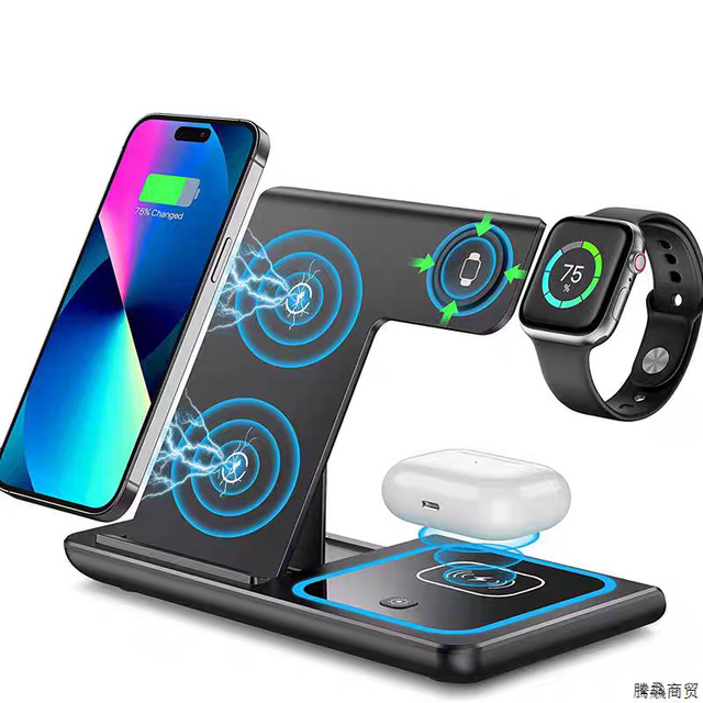 Wireless Charging Station with Fast Charging for iPhone 16 15 14 13 12 IWatch for Airpods 3-in-1 Charger Stand Type-C Port