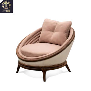 Silla decorativa azul de terciopelo de lujo, diseño Redondo, patas de madera, cojín crema, sala de estar silla para, estudio, decoración moderna para el hogar, gran oferta - Product Image 4