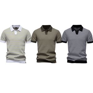 Camiseta de <span class=keywords><strong>polo</strong></span> cómoda de alta calidad para <span class=keywords><strong>hombre</strong></span> con rayas recortadas Camiseta de negocios Rayures Decoupees Pour Hommes - Product Image 4