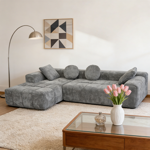 أريكة استرخاء نوردية مريحة من الشنيل بدون هيكل مضغوط لغرفة المعيشة والشقق مع وسائد - Product Image 1