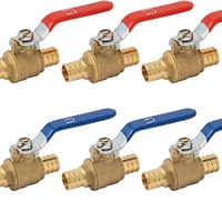 Robinet à bille en laiton PEX avec poignée rouge et bleue, raccord à sertir, robinet à bille en laiton pour tuyau PEX, plomberie, alimentation en eau