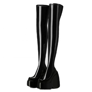 Botas Largas de Mujer con Plataforma y Tacón de Cuña, de Cuero Sintético Charolado, con Cierre de Cremallera, Talla Grande 43, Colección Otoño Invierno 2022 - Product Image 3