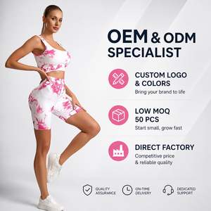 Hot Selling Trendy Multicolour 2 Piece <b>Tie</b> Dye Yoga Set High Waist Seamless Shorts with Sports Bra Anti-Bacterial for Women - Product Image 2