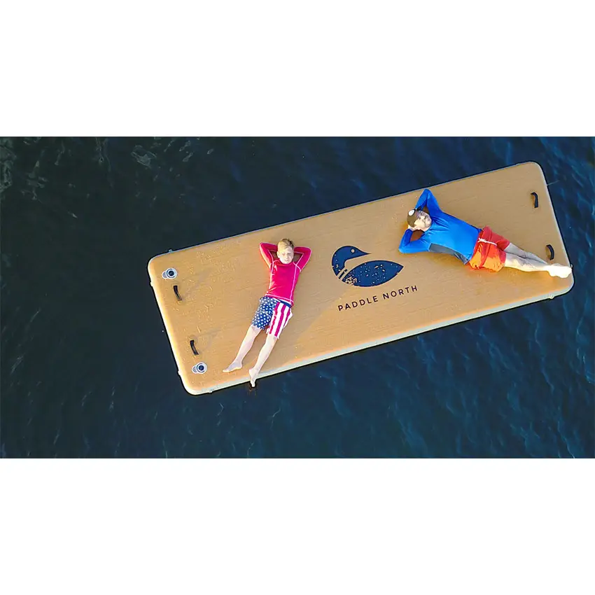 350x150x15cm Patio dock Wood grain inflatable pontoon floating platform swim raft