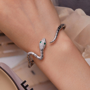 Snake Cuff Bracelet Alloy Gold Silver Black <b>Crystal</b> Rhinestone <b>Animal</b> Design Unisex Classic Fashion Jewelry Gift - Product Image 6