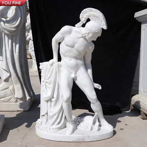 Sculpture <span class=keywords><strong>de</strong></span> char romain classique grandeur nature en marbre blanc YOUFINE avec guerrier et chevaux - Product Image 6